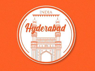 Hyderabad Sticker architecture badge badgedesign building design flat history hyderabad illustration india lineart minimal art monument orange sticker typography vector