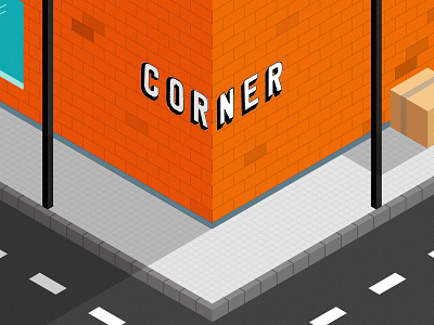 Isometric Corner building design illustration isometric isometric illustration text vector word art