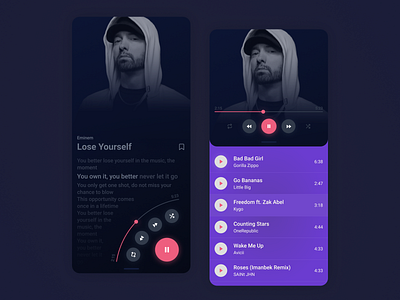 Music Player App app clean concept dark design gradient interface ios lyrics mobile music music album music app phone play player playlist song lyrics ui ux