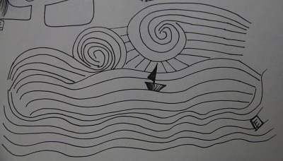 ship atmosphere black black white blackpen illustration minimal scetch sea waves