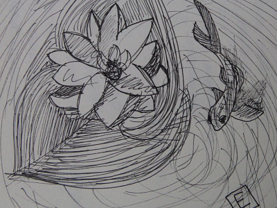 Lotus black black white fish illustration lotus flower pen penink scetch