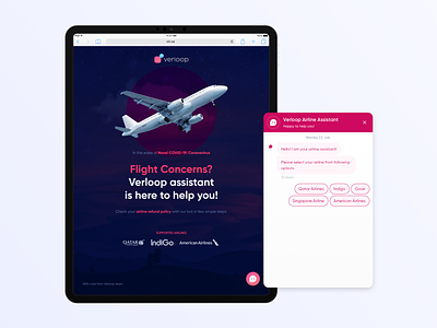 Airline Query Chatbot Tablet - Covid-19 airline bot chat chatbot design flight interaction interface ipad responsive design tablet ui ui ux ux website