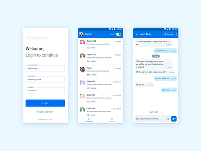 Chat app business - Light/Dark Theme android app chat chatbot clean dark theme design gaurav interaction kumar light theme list login mobile ui uidesign ux