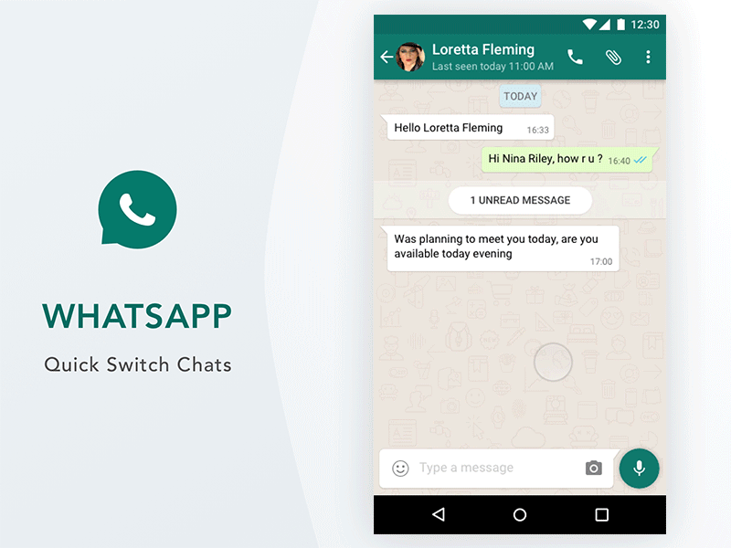 Daily UI challenge #06 - Whatsapp - Quick Switch Chats Rebound app chat design gif material design messaging prd principleapp rebound ui ux whatsapp