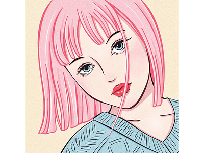 girl with pink hair avatar bob cartoon comic cute design digital illustration eye fantasy female haircut hairstyle happiness head illustration look person pink portrait pretty
