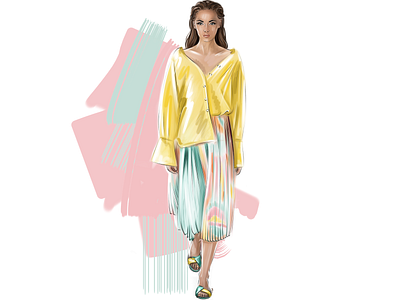 fashion sketch №1 photoshop sketch in photoshop springsummer2019 женщина иллюстрация мода цифровая иллюстрация