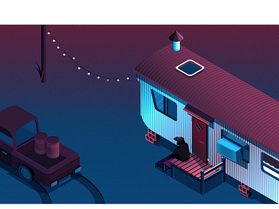 Trailer illustration isometric print vector