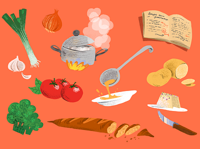 How to make a nice soup! app baguette design flat graphic design illustration illustrator minimal photoshop season seasonal soup vegetables web winter