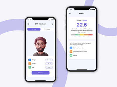 BMI Calculator 3d application bmi calculator design minimal mobile ui