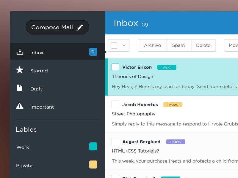 Inbox Ui by Dimple Bhavsar for Agile Infoways on Dribbble