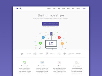 Redesign Droplr Homepage clean design droplr illustration interface landing page layout sharing. simple ui upload files ux