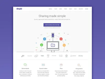 Redesign Droplr Homepage clean design droplr illustration interface landing page layout sharing. simple ui upload files ux