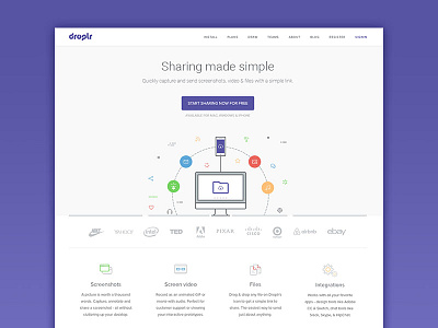 Redesign Droplr Homepage clean design droplr illustration interface landing page layout sharing. simple ui upload files ux