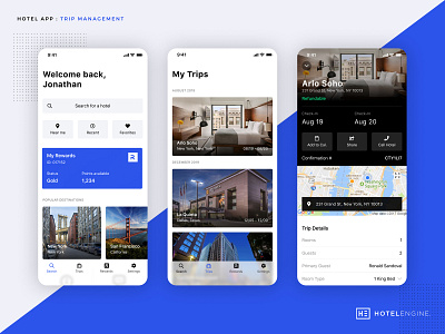 Trip Management app hotels travel ui ux