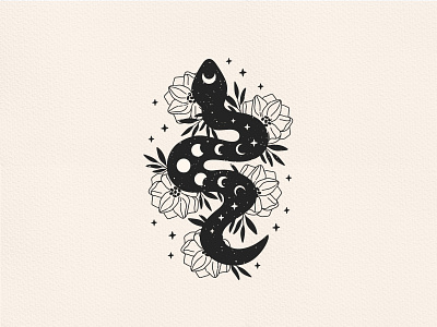 Celestial Floral Snake boho celestial design flowers hand drawn illustration logo magic moon moon phase mystical serpent snake vector