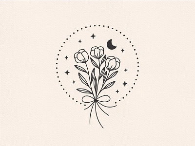 Moon Flowers boho celestial design floral flower flowers hand drawn illustration logo magic magical moon moon flower mystical stars tattoo vector