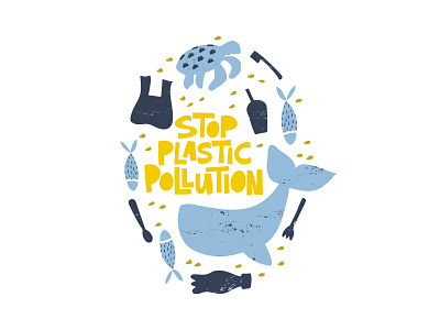 Stop Plastic concept ecology hand drawn hand lettering illustration lettering ocean plastic sea turtle typography vector whale