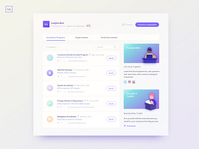 Ladybirdlist : Funding Hub for Female Entrepreneurs art direction branding desktop interface design ladybirdlist product design user experience webapp