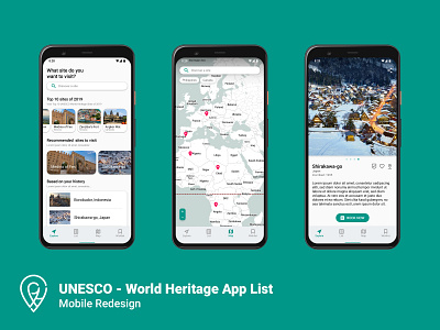 World Heritage - UNESCO List Redesign Concept adobe adobe photoshop adobexd android android app branding design flat design layout logo material design material ui minimalist mobile redesign simple ui