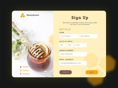Honeybeeez | Sign Up Page bee form honey member register sign up signup page ui ux user interface web webdesign website