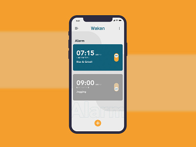 Waken | App Design alarm app application clock design minimal rise ui ux wake