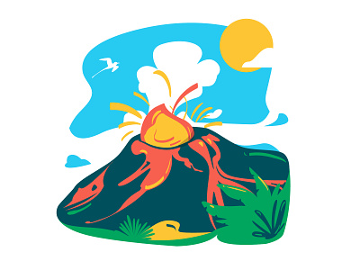 Piton de la fournaise - Reunion island bright color combinations illustration island minimalist vector volcano