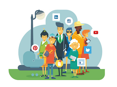 Social media family flat social media vector illustration