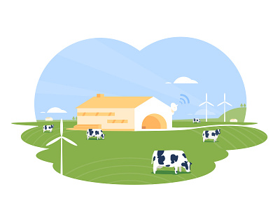 Farming cow farm green vector illustration