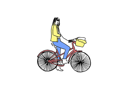 Woman with her Bike art art print bike bycicle city illustration graphic artist home decor illustration prints sketch street vibe tel aviv woman woman illustration women in illustration yellow