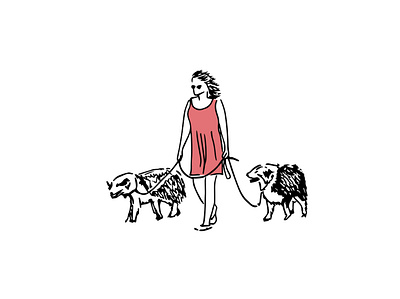 Morning walk. Woman & her dogs art city illustration city sketch daily life dogs graphic art graphic artist graphic design home decor minimalism illustration morning morning walk posters prints sketching tel aviv