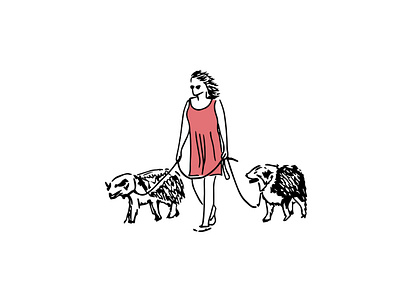 Morning walk. Woman & her dogs