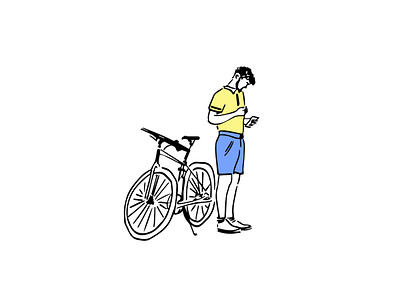 GUY WITH BIKE art bicycle bike city illustration graphic art graphic artist illustration line art people people illustration prints sketch smartphone tel aviv