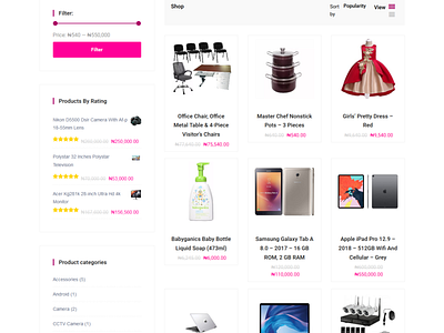 Products Shop Page For  Gonjo Store Ecommerce Website