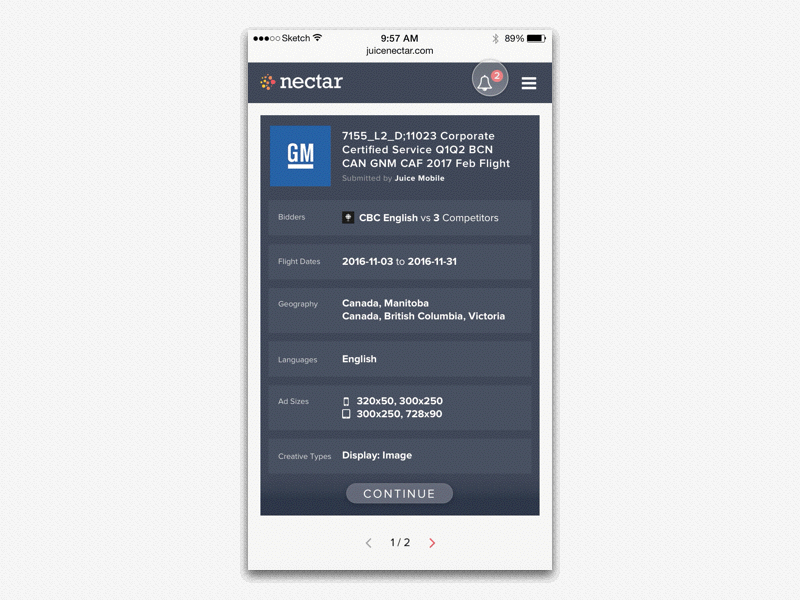 Bidding UI bid mobile user interface