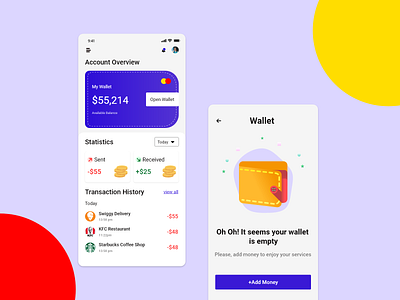 Personal Wallet App Concept adobe xd banking empty page empty screen finance illustration ios ios app minimal mobile ui money payment app transaction ui uidesign ux wallet wallet app