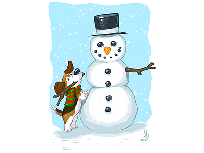 Truman Holiday Card beagle cartoon christmas cute funny holiday snowman