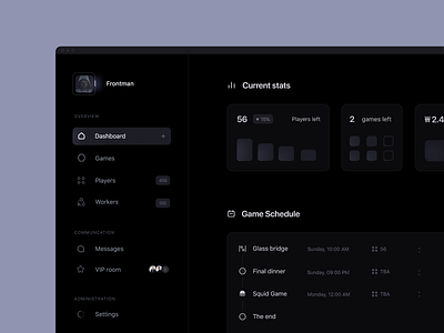 Dashboard - Squid game competition management dark dark dashboard dashboard dashboard ui frosted glass management dashboard minimal minimal dashboard minimal ui minimalistic modern ui squid game tv show app web app web design