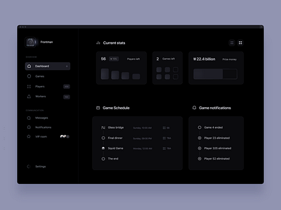 Squid Game dashboard concept dark dark design dashboard dashboard design dashboard ui frosted glass minimal ui minimalistic squid game tv show ui web app web design