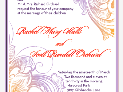 Invitation Idea 1 version 2 blood orange geometric lavender orange script scroll typography wedding