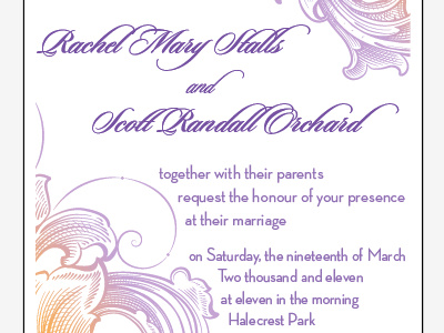 Final Wedding Invitation blood orange geometric lavendar lavender script scroll typography wedding