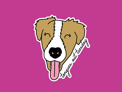 Tongues Out Tuesday dog illustration magnet stickermule