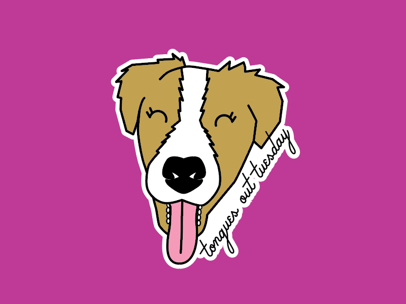 Tongues Out Tuesday dog magnet stickermule illustration