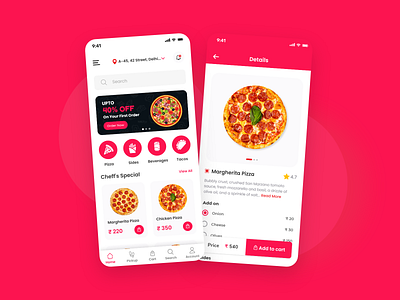 Pizza Delivery App branding delivery app design e commerce app food app home screen homepage illustration logo minimal pizza delivery app ui ux