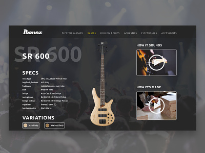 Ibanez Detail Page bass branding design guitar illustration music art typography ui ui ux ux web webdesign website