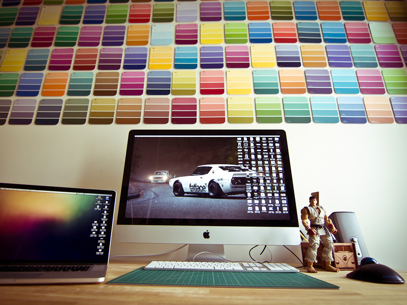My home workspace imac macbook pro retina design office desk apple paint swatch colors ryu workspace