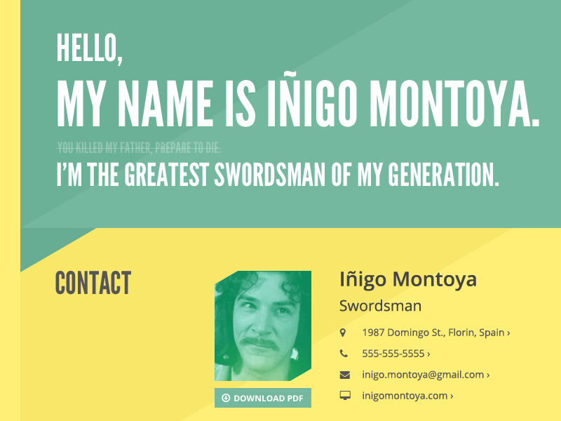 Hello, my name is...[GIF] animation contact page design gif green princess bride responsive website yellow