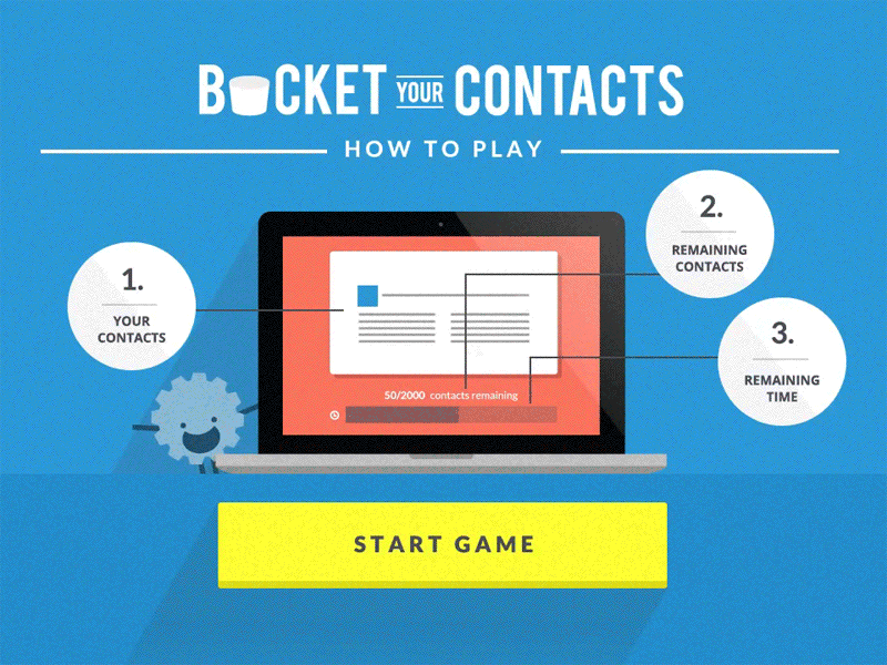 Bucket Game how-to-play intro animation blue contactually design flat game gif green illustration orange ui website
