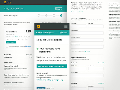 Cozy credit reports UI app cozy credit report design form interface marketing mobile responsive ui ux web