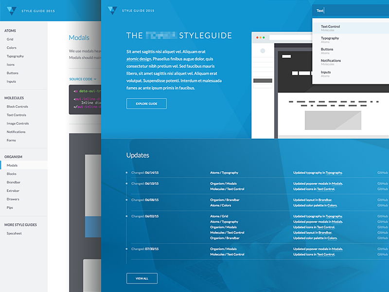 UI Styleguidin' blue branding design system navigation search styleguide typography ui ux web