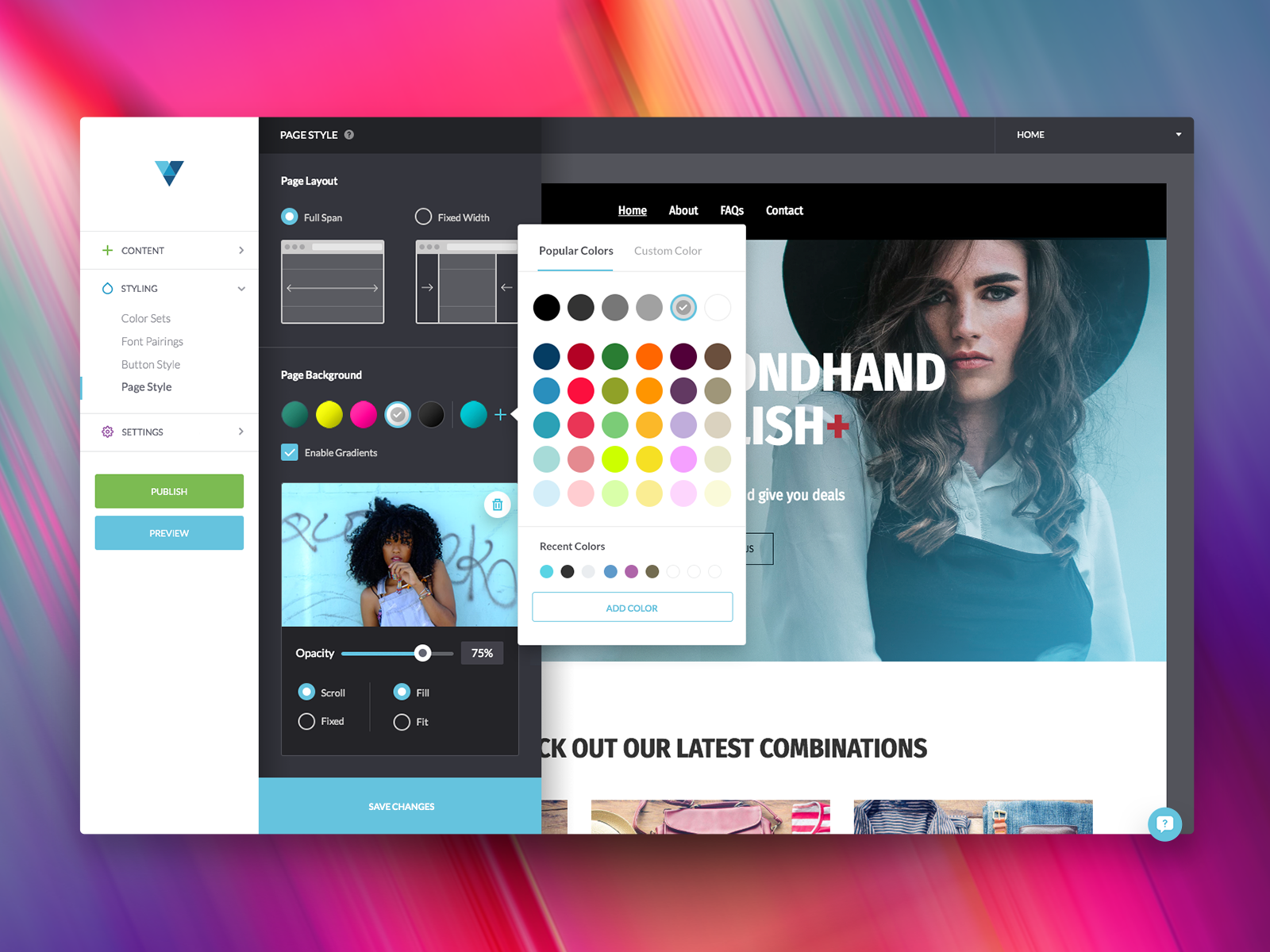 Color picker site Builder UI by Jim Basio on Dribbble